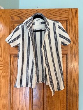 100% Cotton VSTR Striped Button-Up Shirt - Black & Cream